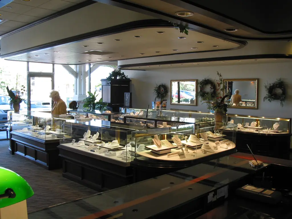 The Melby's showroom counter and lit display cases